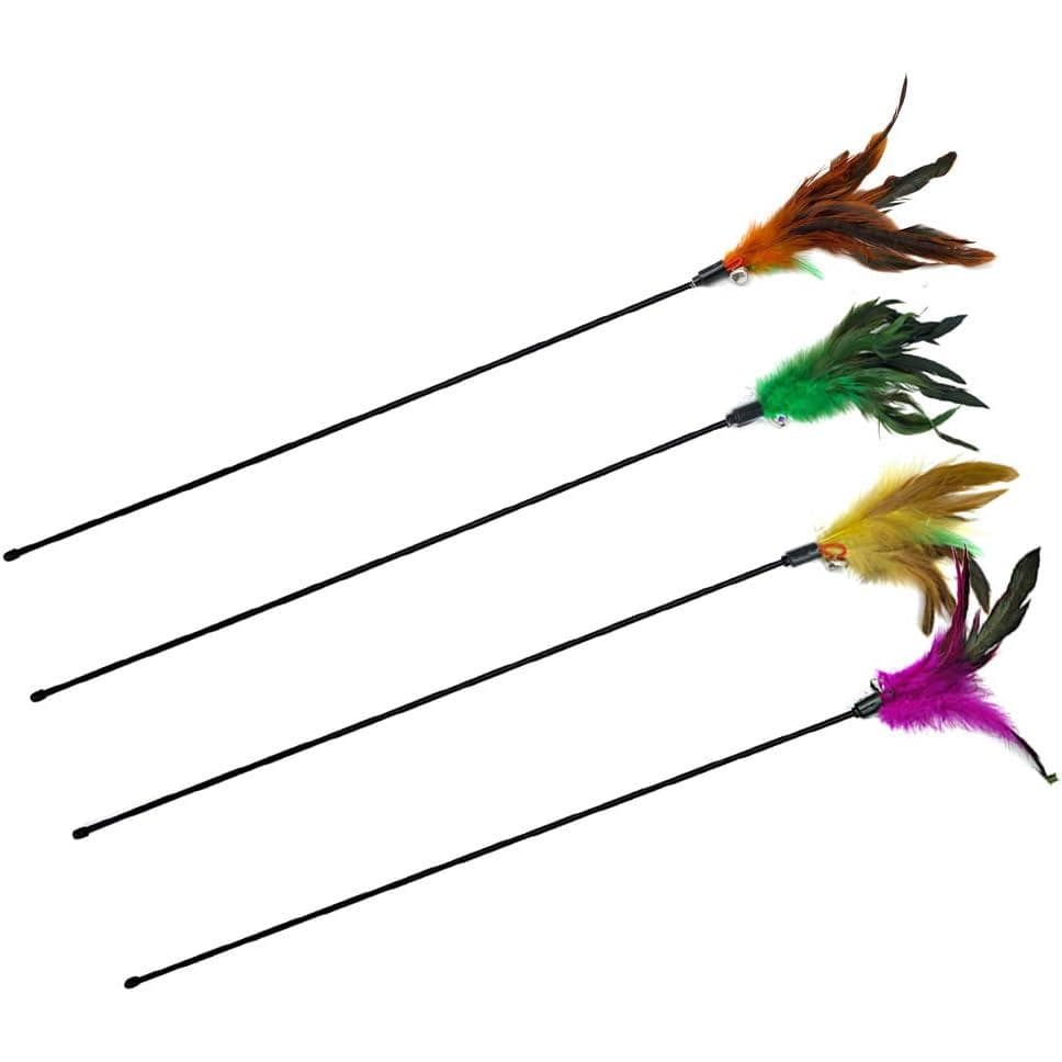 4 Varinhas Interativas para Gatos - Varinha de 20" de Comprimento com Sino Sonoro para Gatos e Filhotes