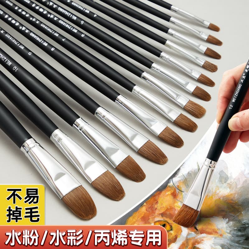 Conjunto de canetas aquarela para cabelo de lobo, arte recomendada para professores, pincel acrílico, pincel de óleo, ar