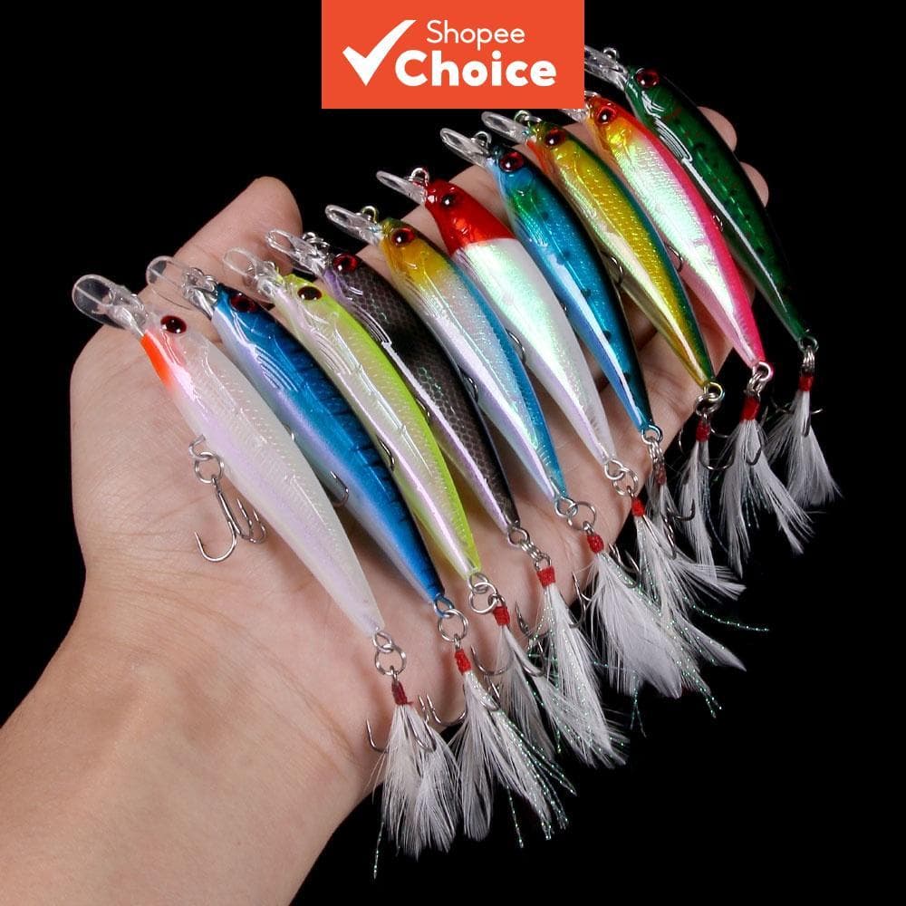 10 unidades iscas de pesca de baixo Peacock douradas Laser Minnow artificiais 9 cm 7 g