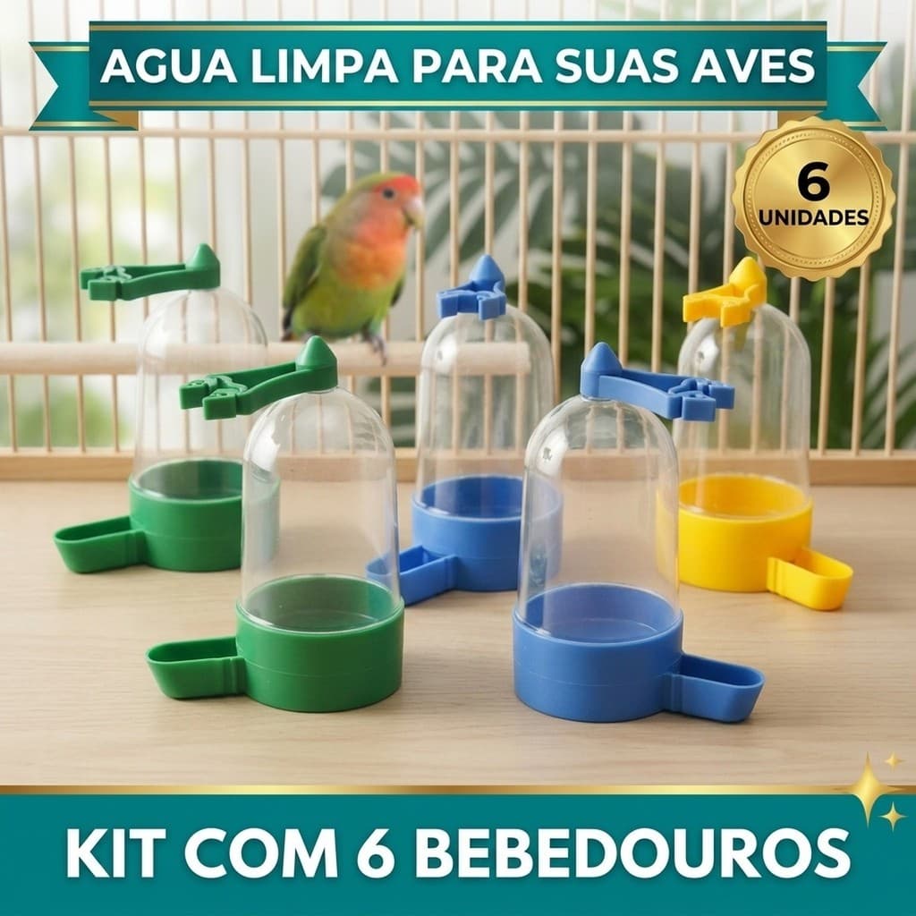 🐦Kit 6 Bebedouro Grande 250ml Pássaros Gaiola Calopsita Canário Periquito Aves Água Automático Beber