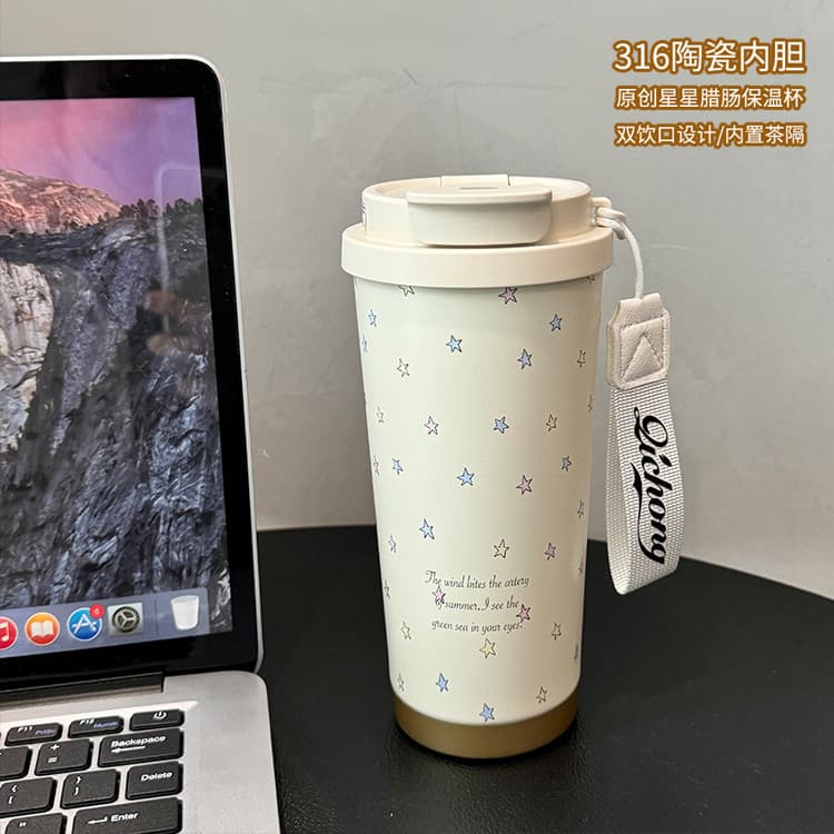 Estrela Original com palha de chá copo térmico feminino novo estilo 2024 copo de água de aço inoxidável de alto valor xí