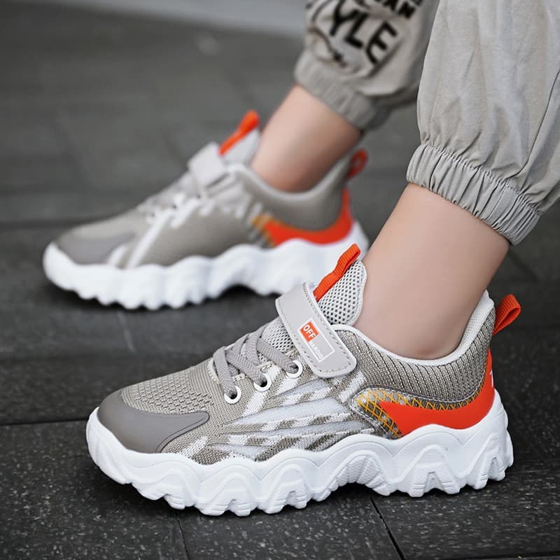 Marca sapatos infantis masculinos primavera outono novo estilo médio grande malha infantil respirável sapatos esportivos