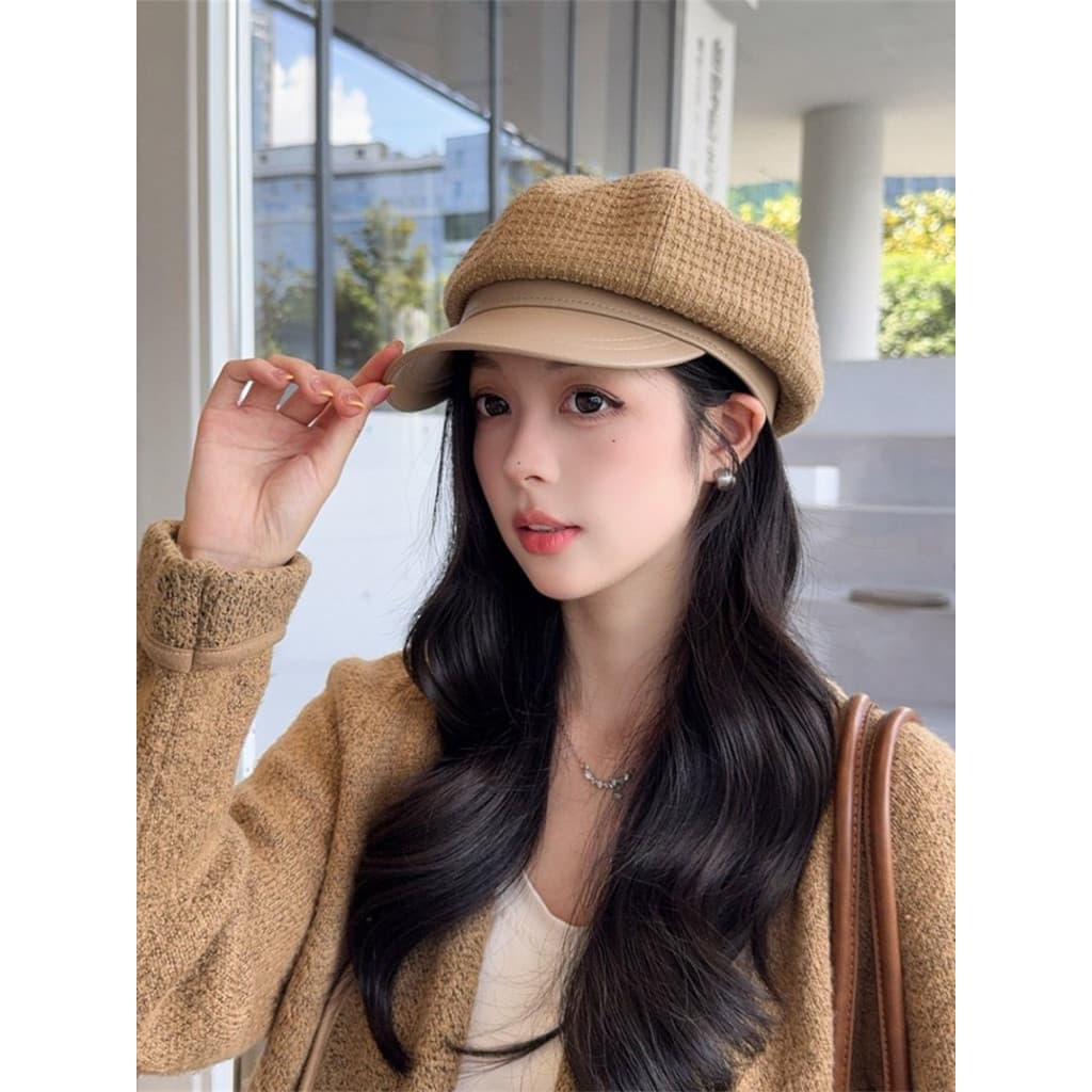 Versão coreana boina de pico feminina primavera outono estilo fino circunferência da cabeça grande estilo britânico chap