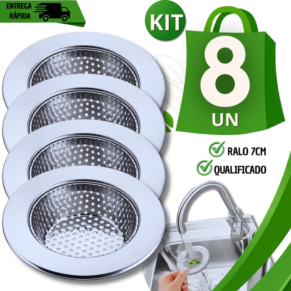 Kit Ralo Para Pia 7cm Em Aço Inox Para Cozinha Borda Larga Ralinho