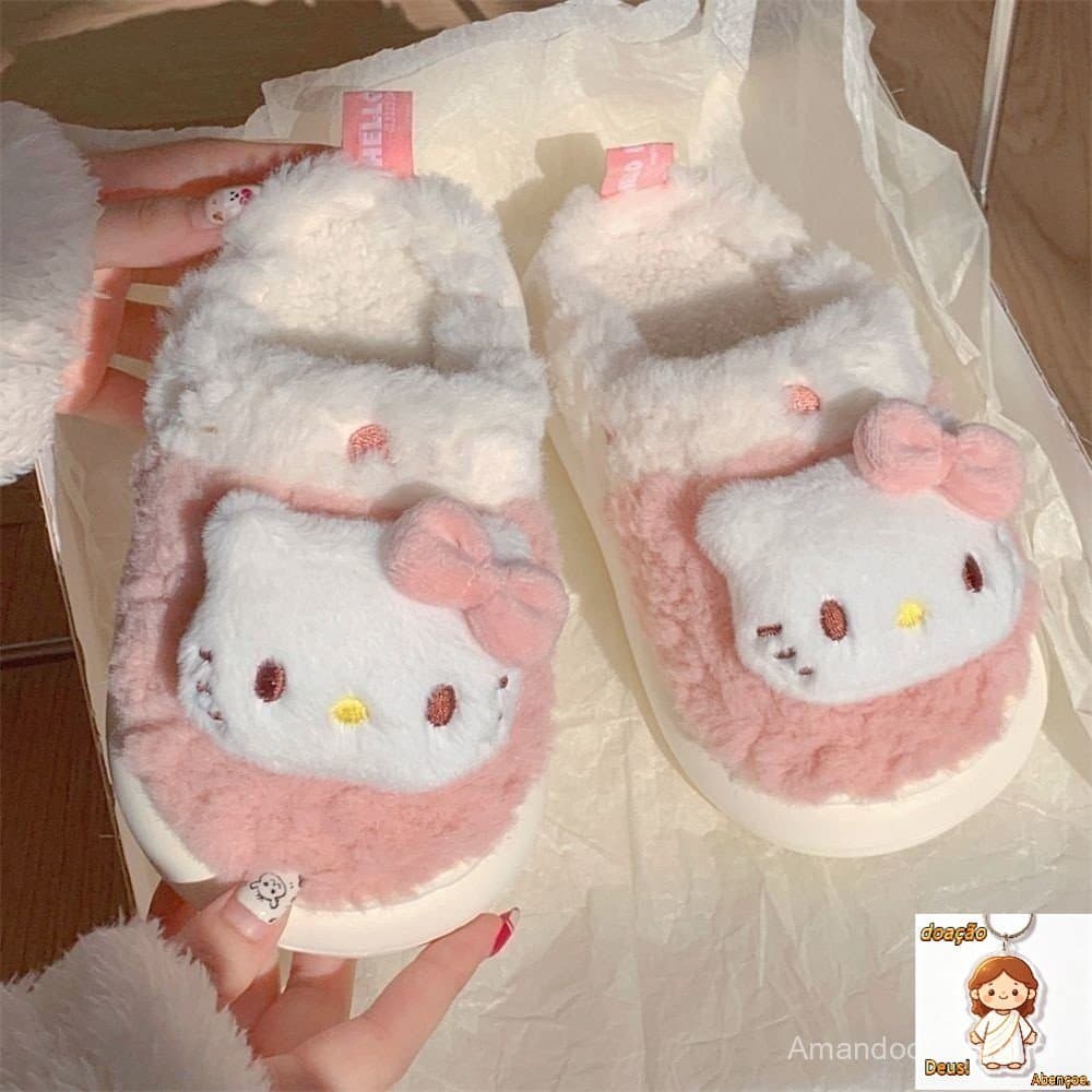 Japonesa Sanrio Hello Kitty Olá Kitty Sapatos de algodão gato Sapatos de inverno para mulheres