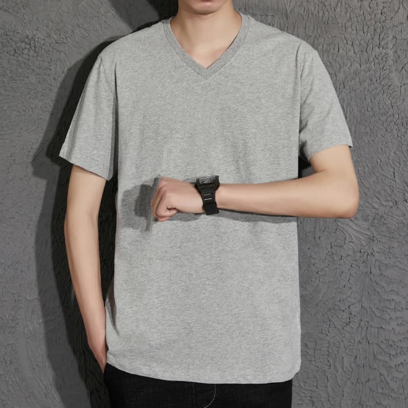Camiseta masculina de manga curta com decote em V, camiseta de algodão puro de verão, versão coreana, roupa de rua, roup