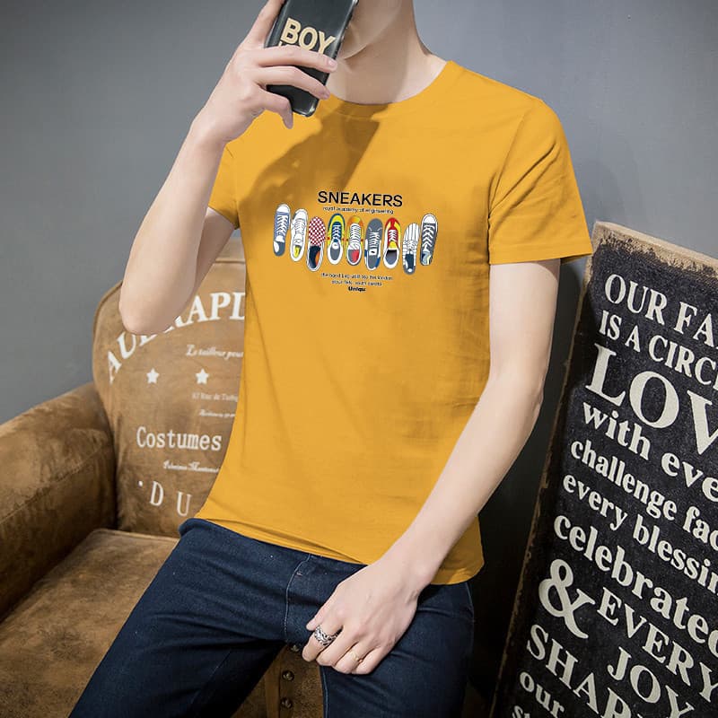 Camiseta de manga curta masculina verão novo estilo em torno do pescoço camiseta roupas de algodão puro versão coreana n