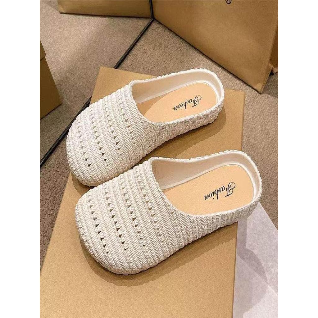 Verão estilo étnico nicho francês oco respirável Baotou meia chinelos feminino exterior Wear romano sola grossa antiderr