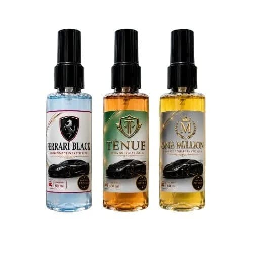 KIT 3 Arominha Premium FERRARI BLACK+ ONE MILION + TÊNUE  Odorizador para Veículos 60ml - Perfume para Interior de Carro