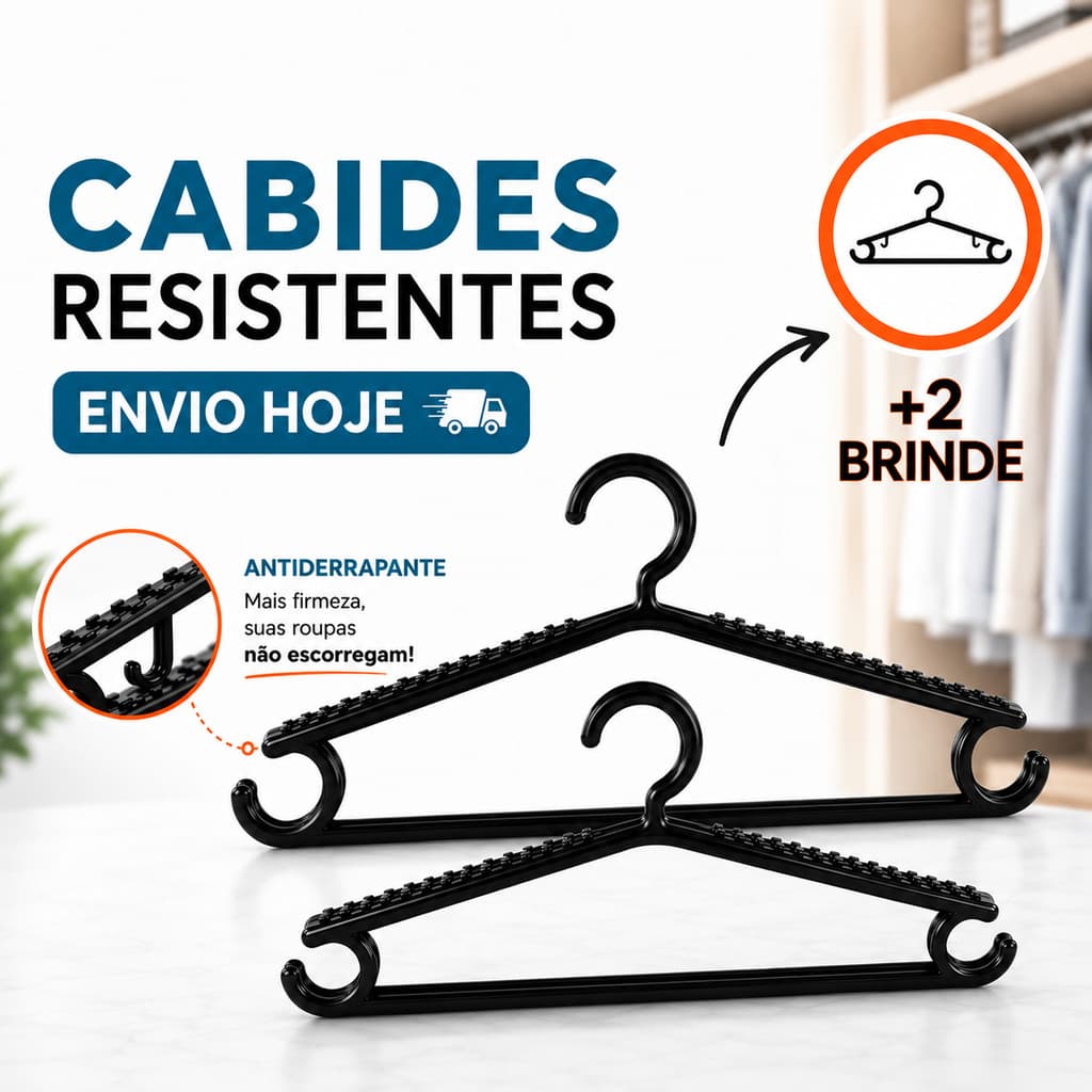 Kit Cabides Antiderrapantes Reforçados para Roupas Adulto com Suporte para Alças
