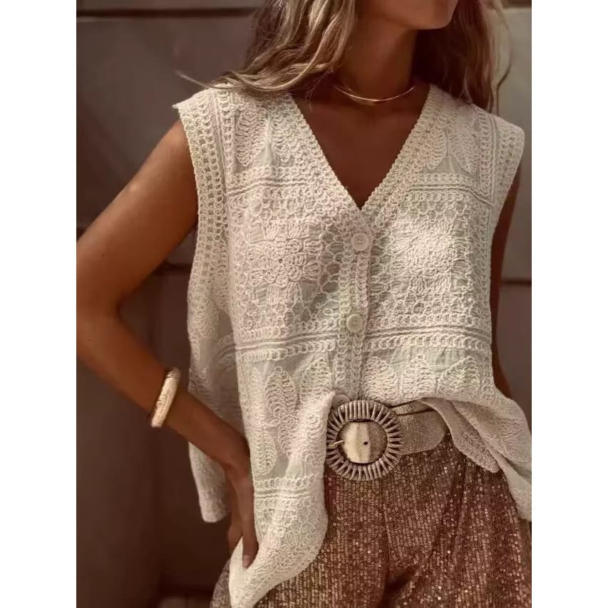 Colete Feminino De Malha Sem Mangas Com Decote Em V