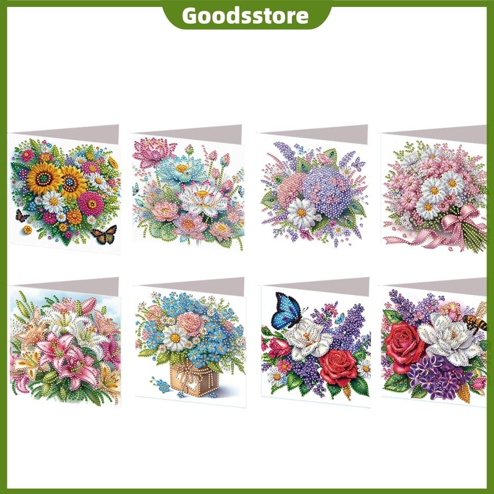 8 Pcs Flores Tema DIY Diamante Arte Cartões Com Envelope De Parabéns E Presentes [Goodsstore.br]