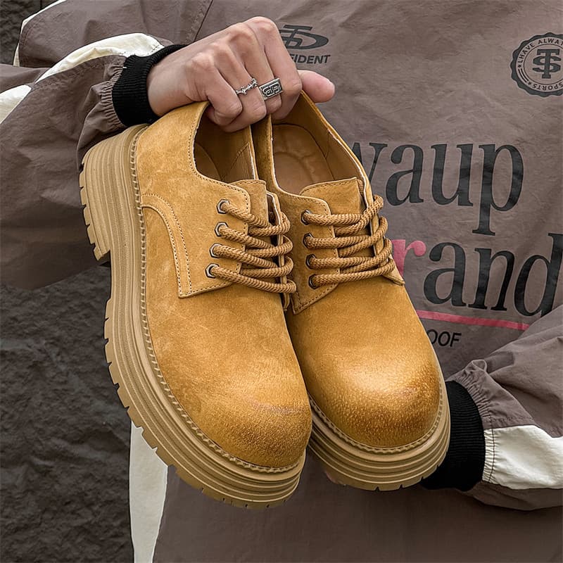 Botas Martin de cano baixo masculinas primavera sola grossa tendência britânica All-Match High-End couro genuíno ferrame