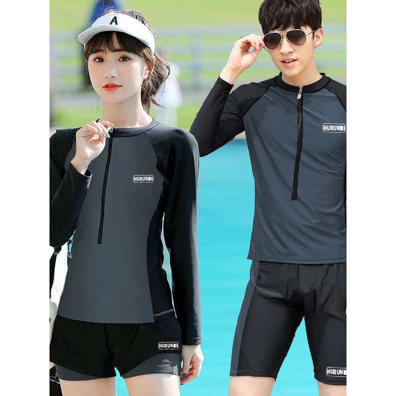 Terno de mergulho masculino casal bonito moda novo estilo Split pulôver de manga curta calças de cinco pontos piscina pr