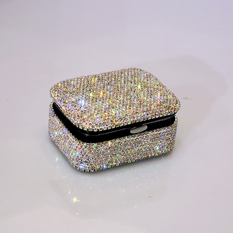 High-End diamante-cravejado pequeno anel de aço inoxidável brincos colar flanela jóias com espelho caixa de armazenament