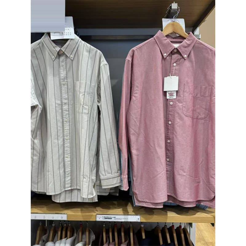 Japonês único masculino feminino Oxford girando camisa listrada solta/camisa de manga comprida 2025 outono inverno480802