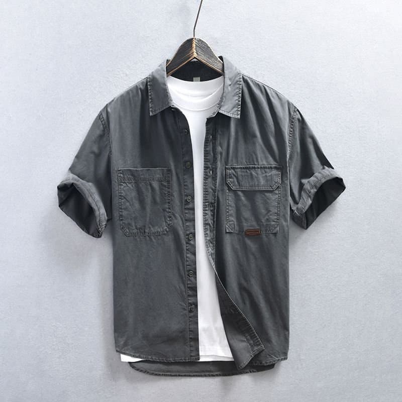 W Workwear Camisa de Manga Curta Masculina Verão Novo Estilo Japonês Retro Puro Algodão Camisa de Meia Manga Estilo Amer