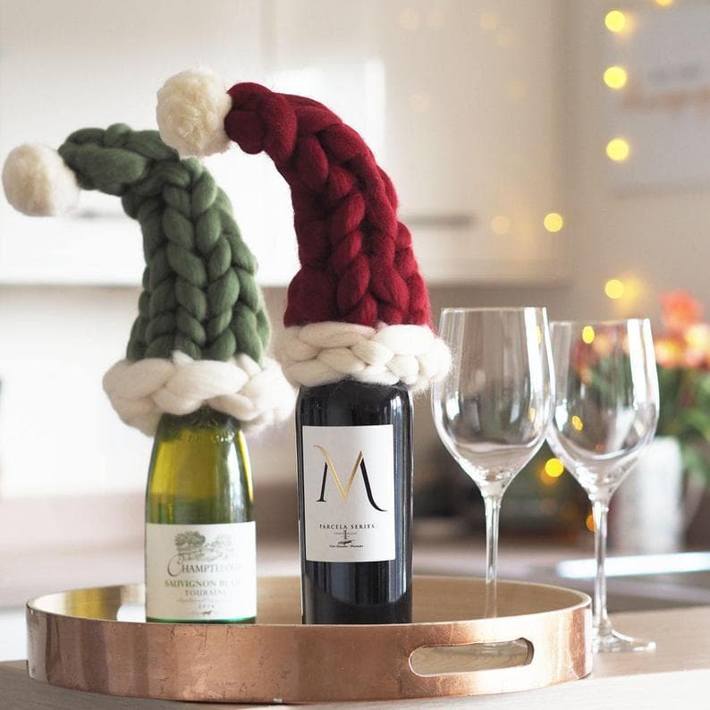 Chapéu de natal de pele de islândia Super grosso garrafa de vinho tinto decoração de árvore de natal chapéu tricotado à