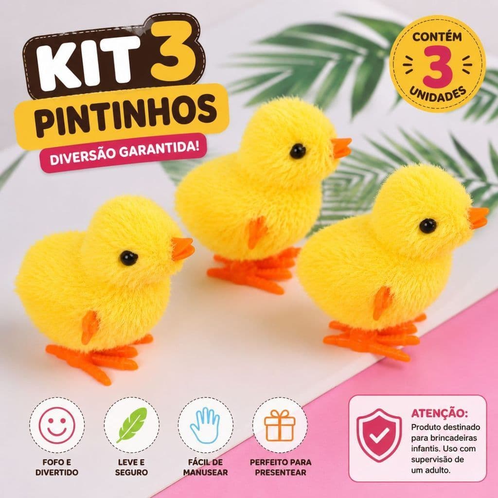 kit 3 Pintinho Amarelinho Brinquedo De Pelúcia A Corda Infantil