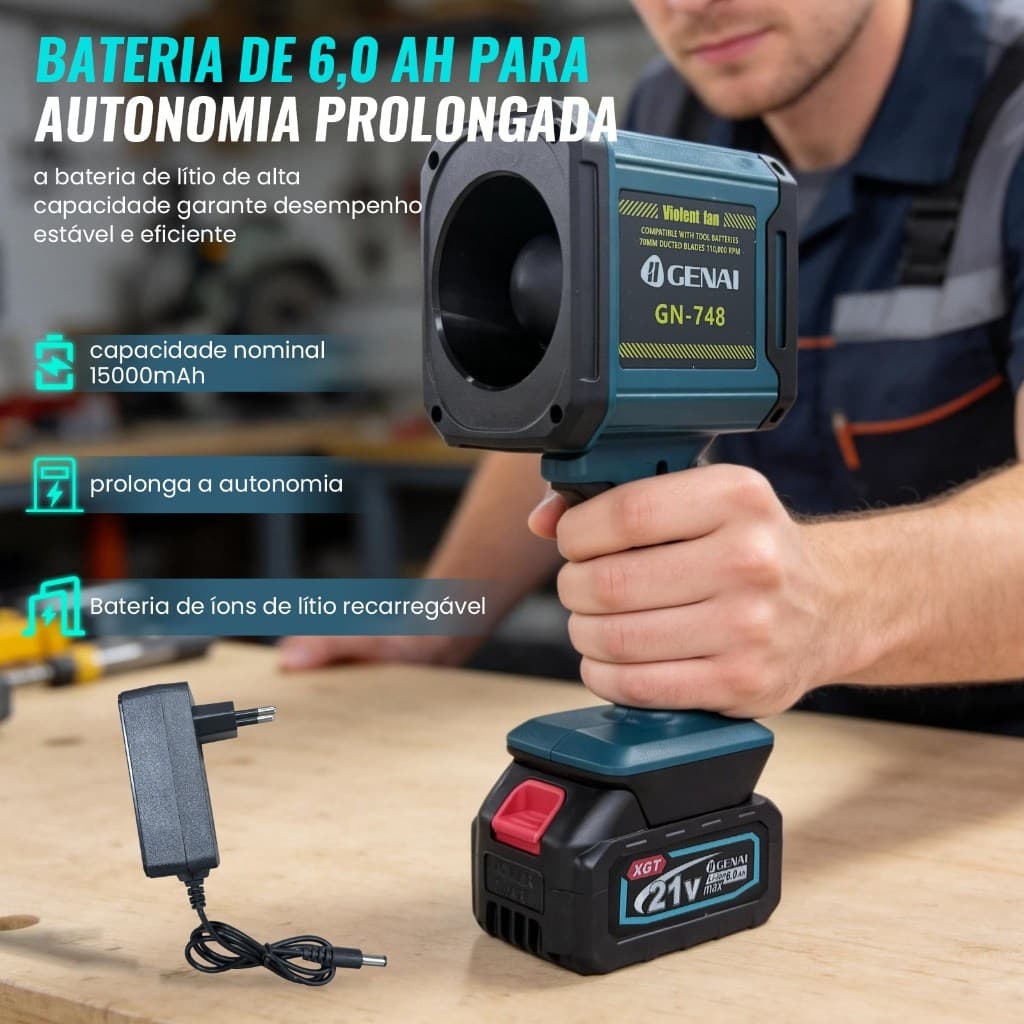 Ventilador Turbo Portátil Recarregável Soprador De Pó Portátil De Alta Potência 21V 110.000 rpm.