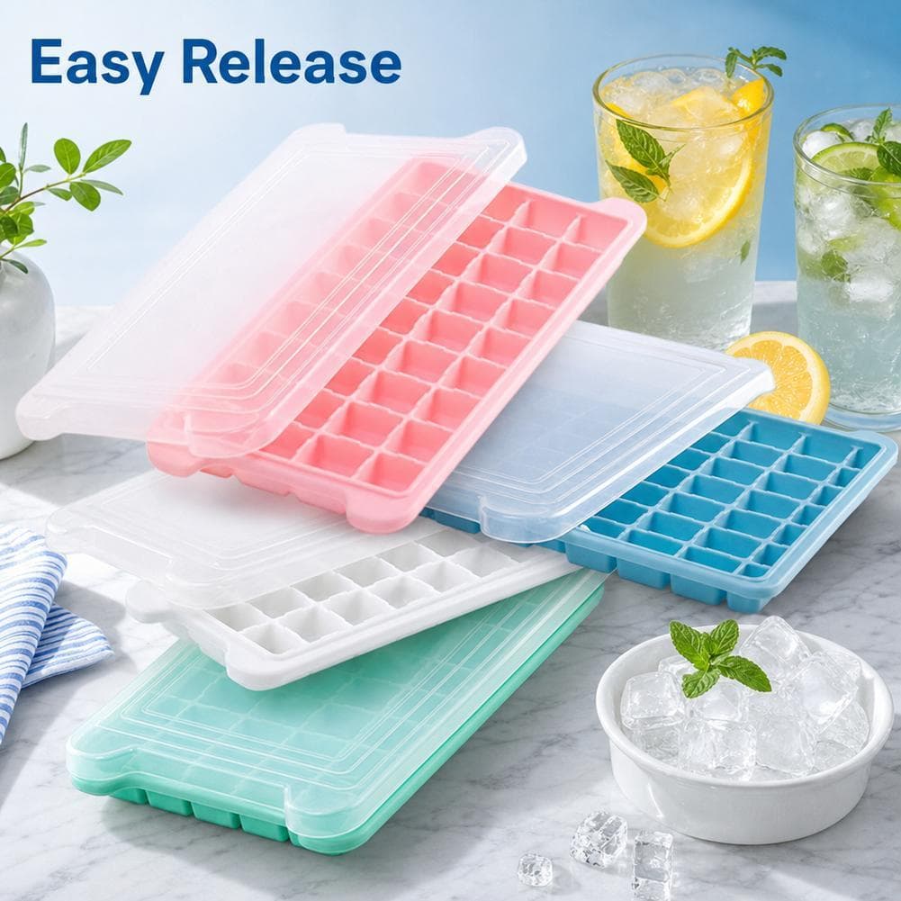 Bandeja De Cubos De Gelo De Silicone Com Tampa 36 Fácil Liberação Empilhável Molde Para Freezer