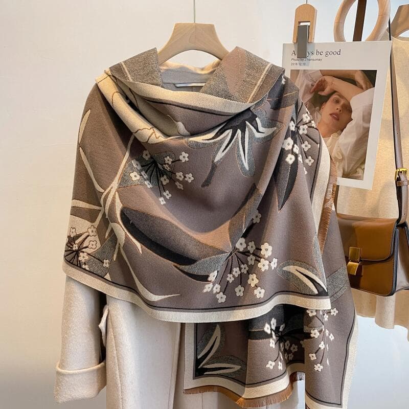 Xale Pashmina Grosso Inverno Quente Cobertor Poncho Estolas Impressão Cachecol De Caxemira Feminino Viagem Envoltórios B