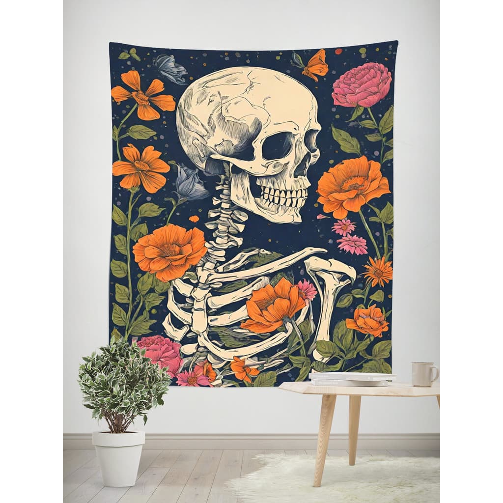 Tapeçaria de Caveira com Impressão em Alta Definição, Tecido Decorativo para Pendurar na Parede com Kit de Instalação