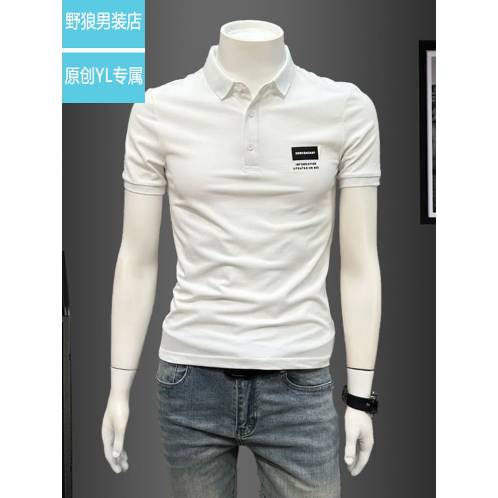 Camisa POLO masculina de manga curta verão 2026 novo estilo moda quadrada pequena etiqueta Casual lapela magro-ajuste me