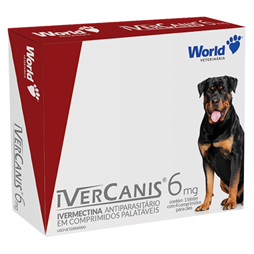 Ivercanis 6 mg Cães 30 kg antiparasitario World Vet 04 Comprimidos
