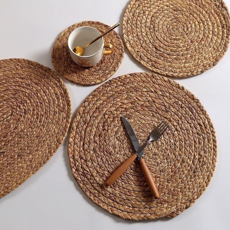 Estilo japonês Natural artesanal cabaça grama tecido copo tigela pote placa isolamento térmico Anti-escaldante Placemat