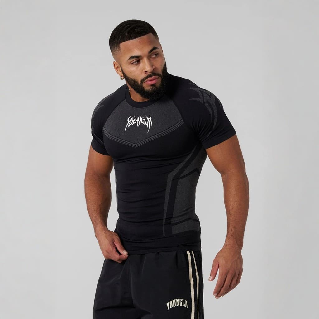 YOUNGLA americano verão alta elástica masculina apertada camiseta Jogging esportes Fitness correndo treinamento de secag