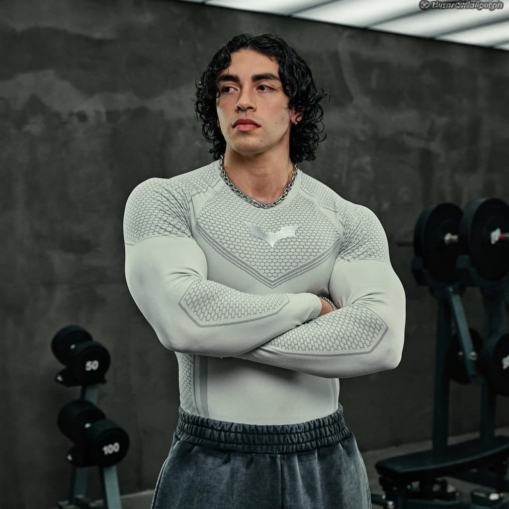 YOUNGLA americano masculino magro de manga comprida camiseta esportes fitness correndo roupas de fitness Base de treinam