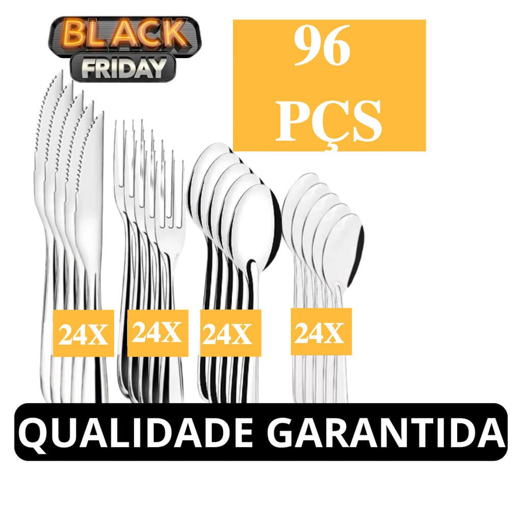 Jogo De Talheres 96 Peças Aço Inox 24 Facas 24 Garfos De Mesa 24 Colheres E 24 Colheres De Sobremesa