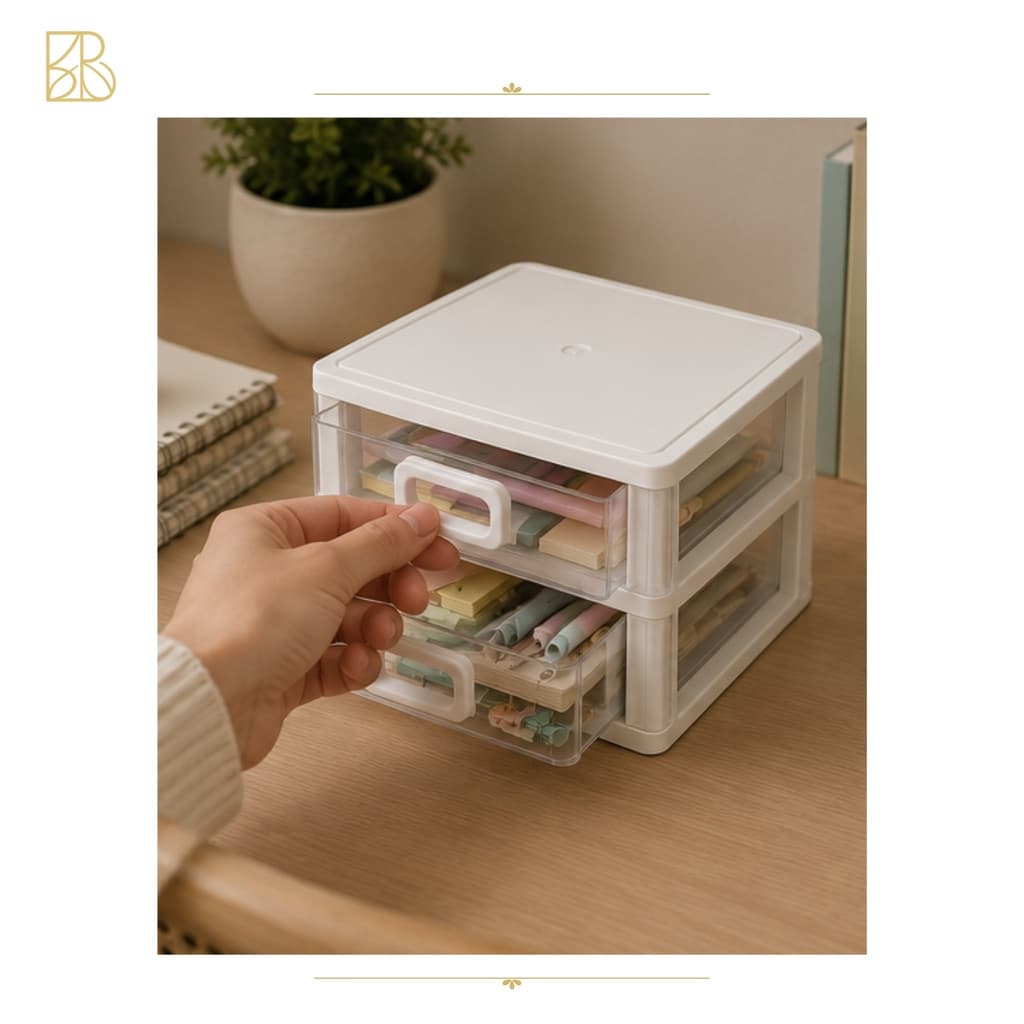 Gaveteiro Organizador 2 Gavetas Multiuso | Organizador de Mesa para Escritório, Maquiagem e Home Office