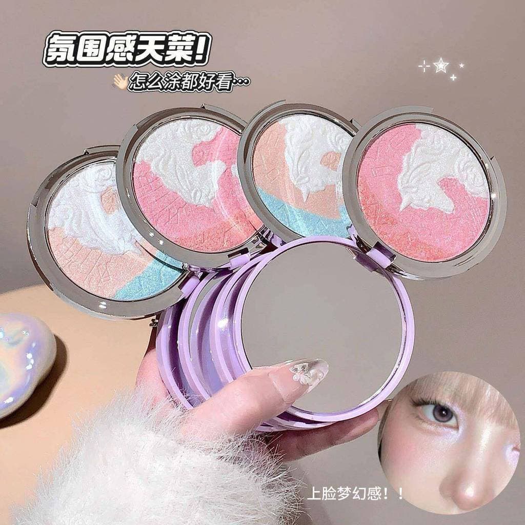 Paleta de Blush de três cores de venda quente, renderização de cores de longa duração, sem maquiagem, piscando fino, Nat