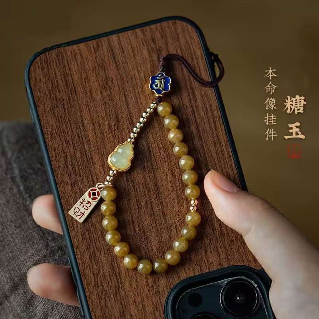 "Yujian Fulu" Jade Hetian Natural, Jade Açucarado, Pingente de Celular com os 12 Signos do Zodíaco, Alça de Pulso, Anel