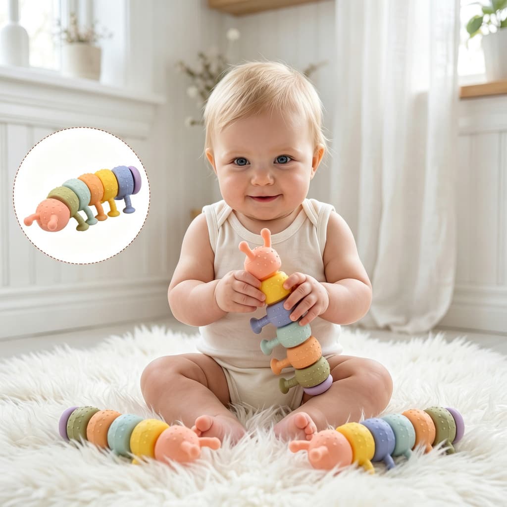 Brinquedo De Lagarta De Silicone Para Bebê-Mordedor Sensorial De Aprendizagem Precoce , Dedo Alívio De Mordidas Educacio