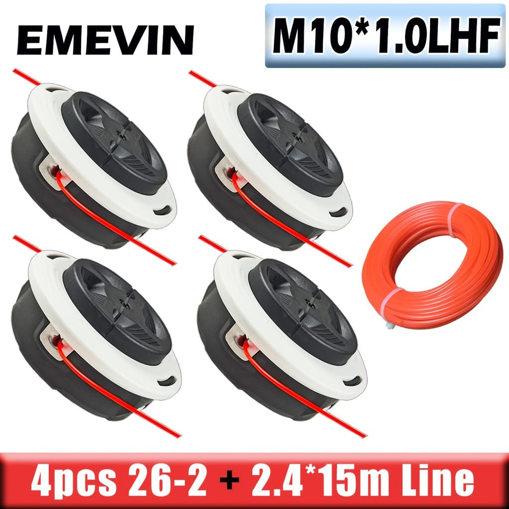 Cabeça de aparador EMEVIN-4PC 26-2 + corda de corte, rosca M10 * 1.0, estrutura de plástico durável, compatível com cort