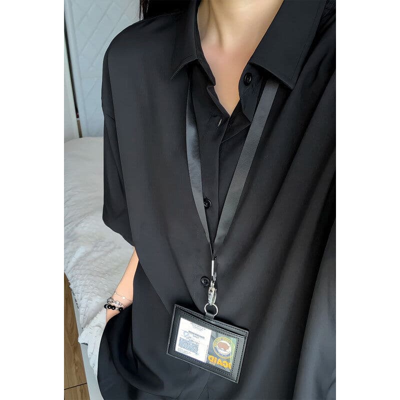 Preto gelo seda camisa de manga curta das mulheres dos homens verão estilo fino cleanfit camisa High-End sentimento rufi