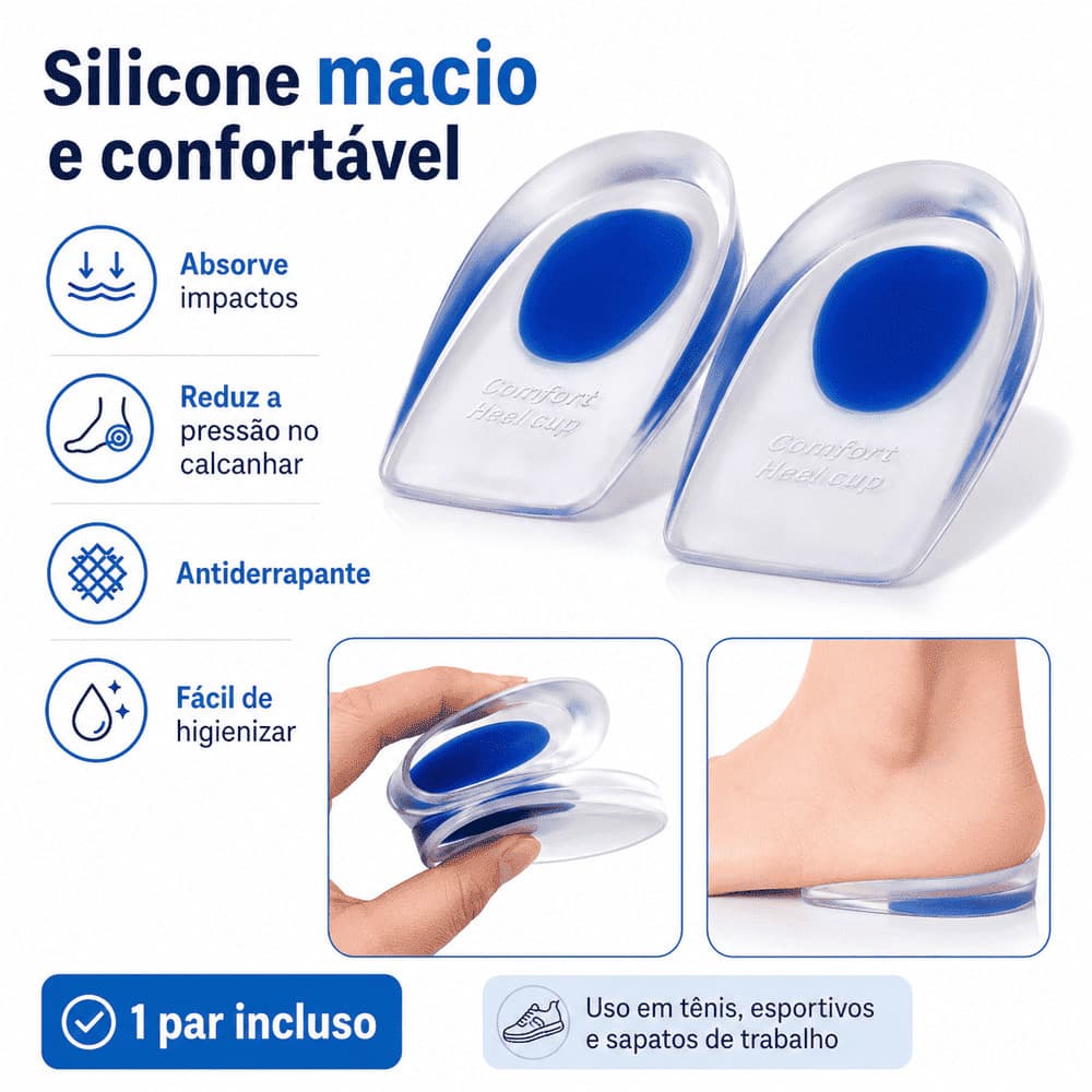 Palmilha Silicone Anti-Impacto Conforto Calcanhar