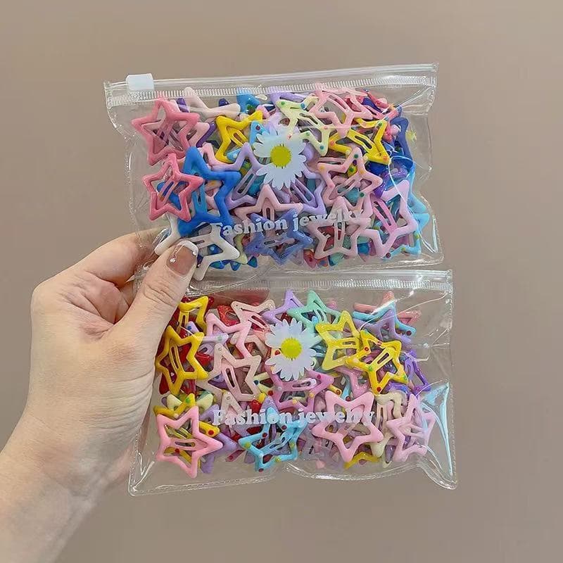 50/100 peças de presilhas de cabelo em formato de estrela coloridas, presilhas laterais de moda feminina