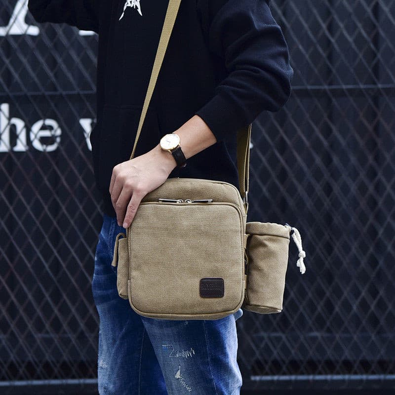 Bolsa masculina de grande capacidade, lazer ao ar livre, viagem, mensageiro, lona, retrô, multifuncional, bolsa de ombro