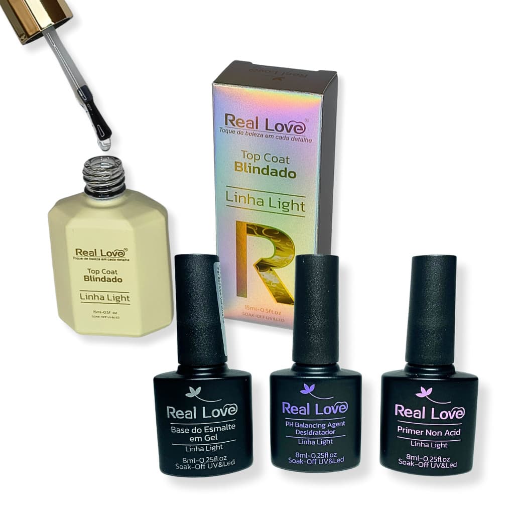 Kit Real Love Preparadores 8ml E Top Coat Blindado 15ml Unha