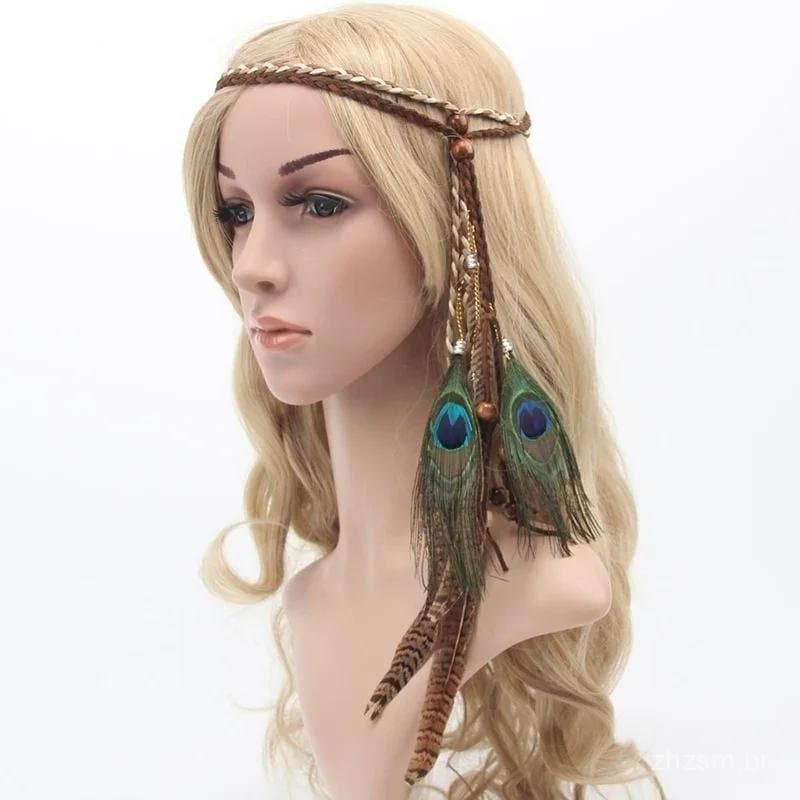Tiara de Penas para Festival, Faixa de Cabelo Boho, Acessórios Indianos Hippy para Meninas
