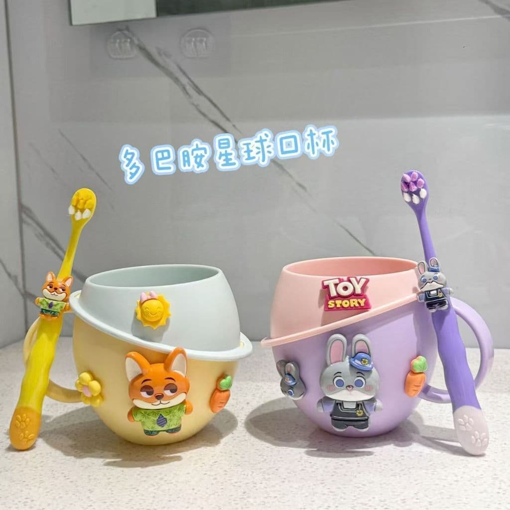 Copo para Escovação de Dentes e Enxaguante Bucal Infantil, Copo de Enxaguante Bucal com Desenho Animado Fofo para Crianç