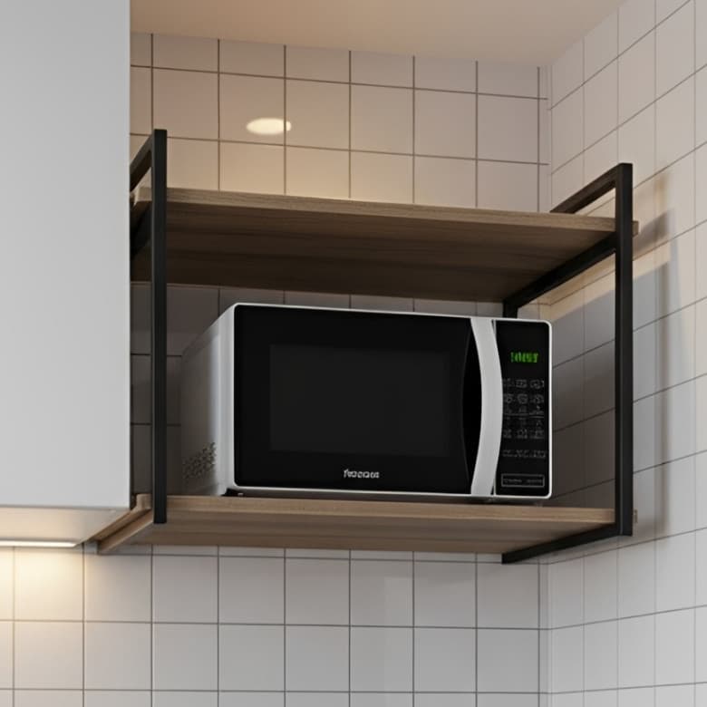 Prateleira Industrial Dupla Suporte Micro-ondas Prateleira de Parede Cozinha Lavanderia.
