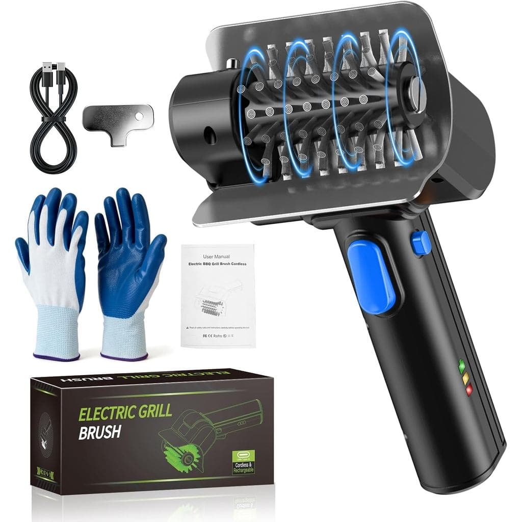 Escova Elétrica para Churrasqueira com Dupla Trava de Segurança - Presente Ideal para Homens, Pais e Maridos, Limpador P