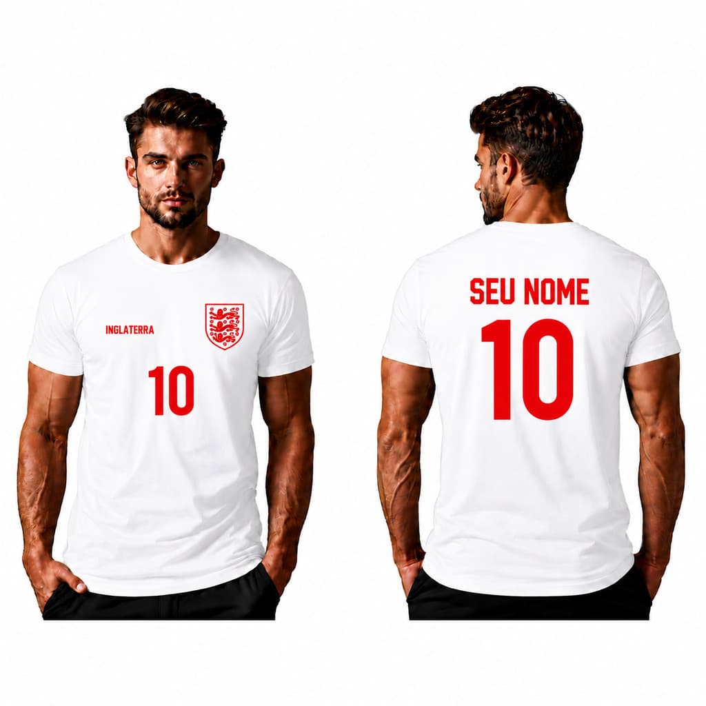 Camiseta Personalizada Com Seu Nome e Número Inglaterra Englad Futebol Copa do Mundo 2026 by Mood Vest