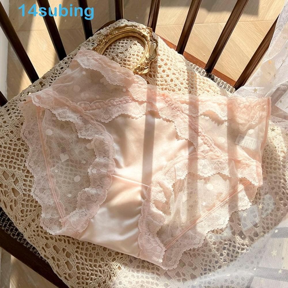 SUBING Calcinha De Renda Flor , Cuecas Transparentes De Cintura Baixa Estilo Francês , Seda Cetim Amor Coração Roupa Ínt