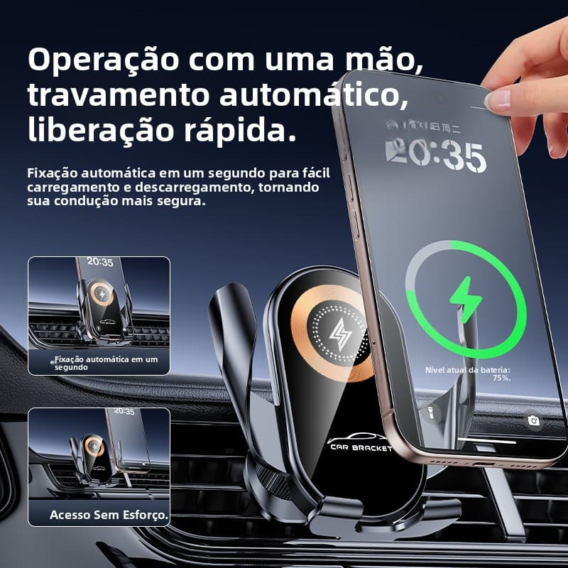 Suporte para Telefone de Carro com Carregamento Sem Fio -Wireless Induction Charger with Car Phone Holder